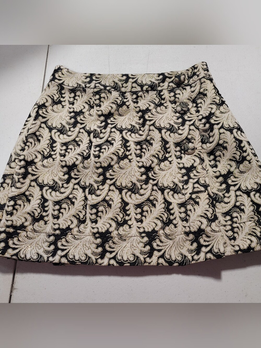 Cooperative Black and Cream Brocade Mini Skirt with Gold Threading